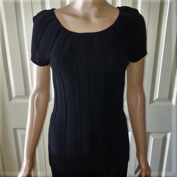 George Tops - George Black Wide Rib Knit Short Sleeve Band Waist Size S NWOT